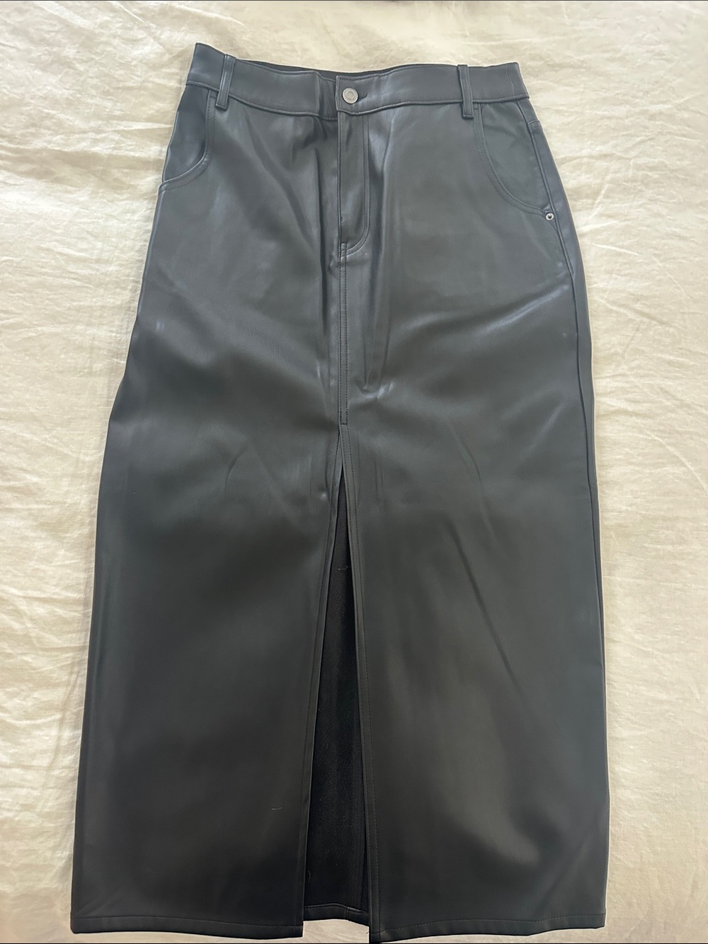 Zara Black faux leather midi skirt